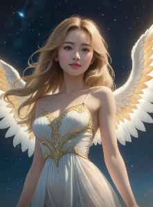 Group of angels in a heavenly chorus, 3D render