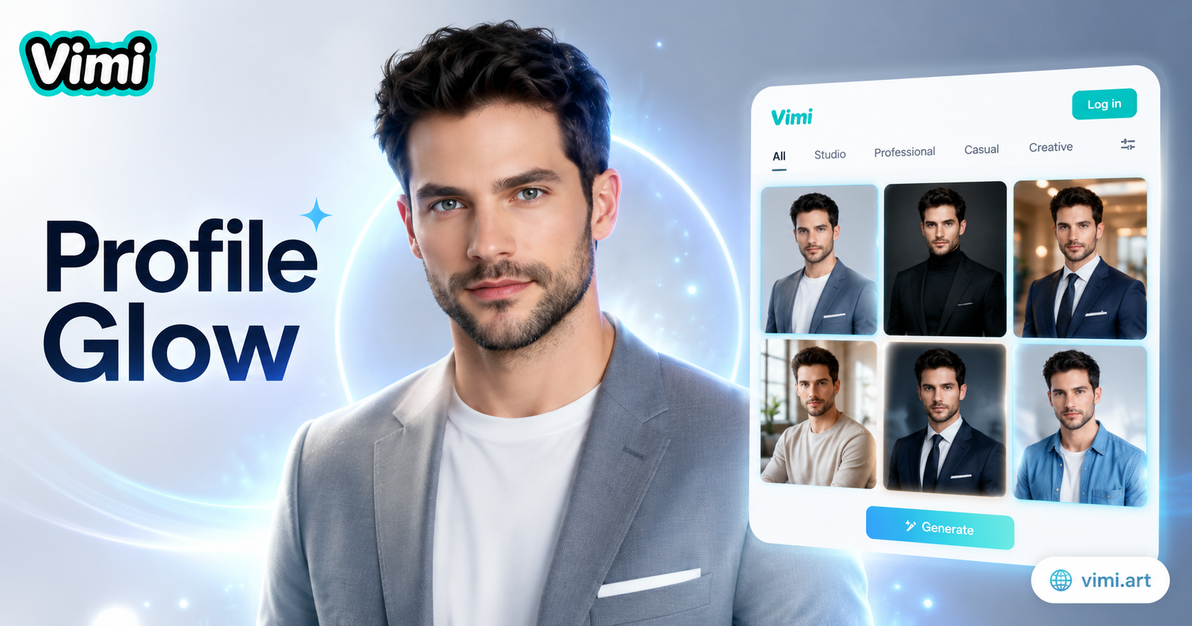 Erstellen Sie professionelle Profilfotos mit dem Vimi KI-Profilfoto-Generator
