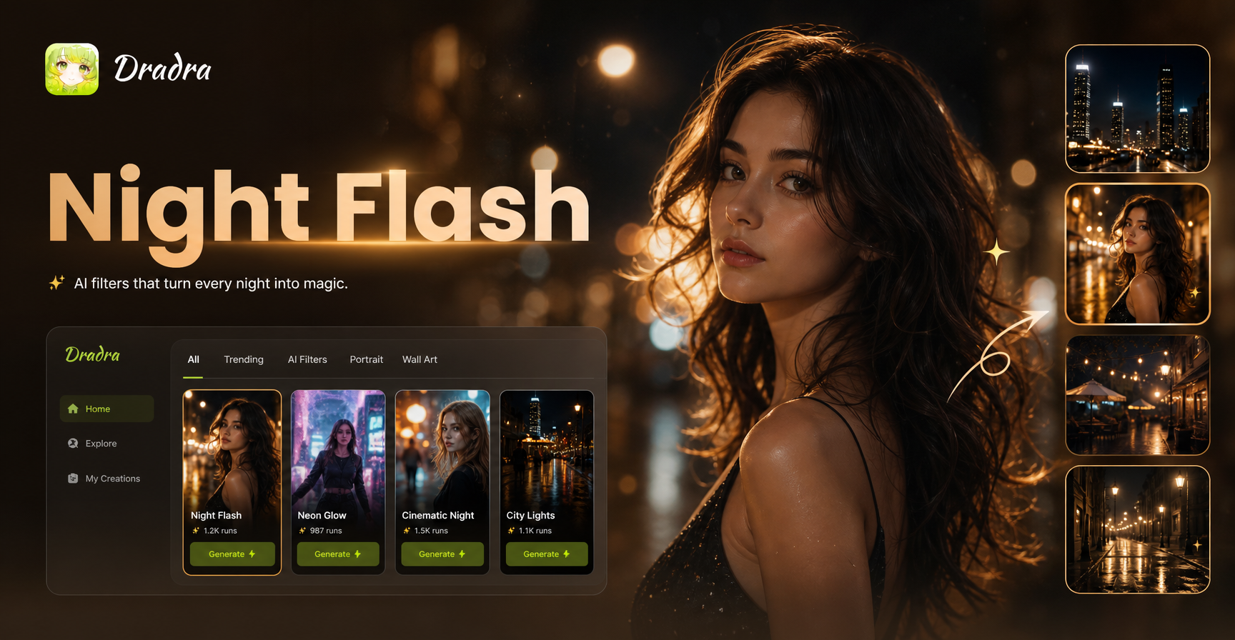 Create Viral Night Flash Photos with AI Filters