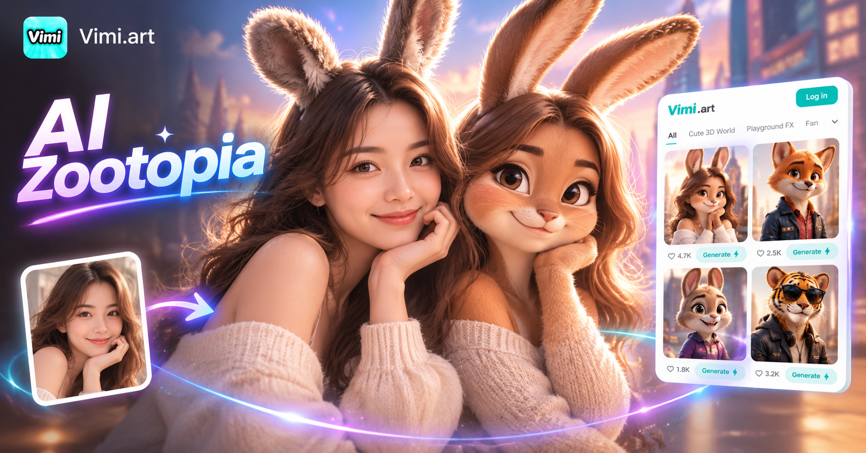 Erstellen Sie Zootopia-Tierporträts mit dem Vimi AI-Foto-Filter