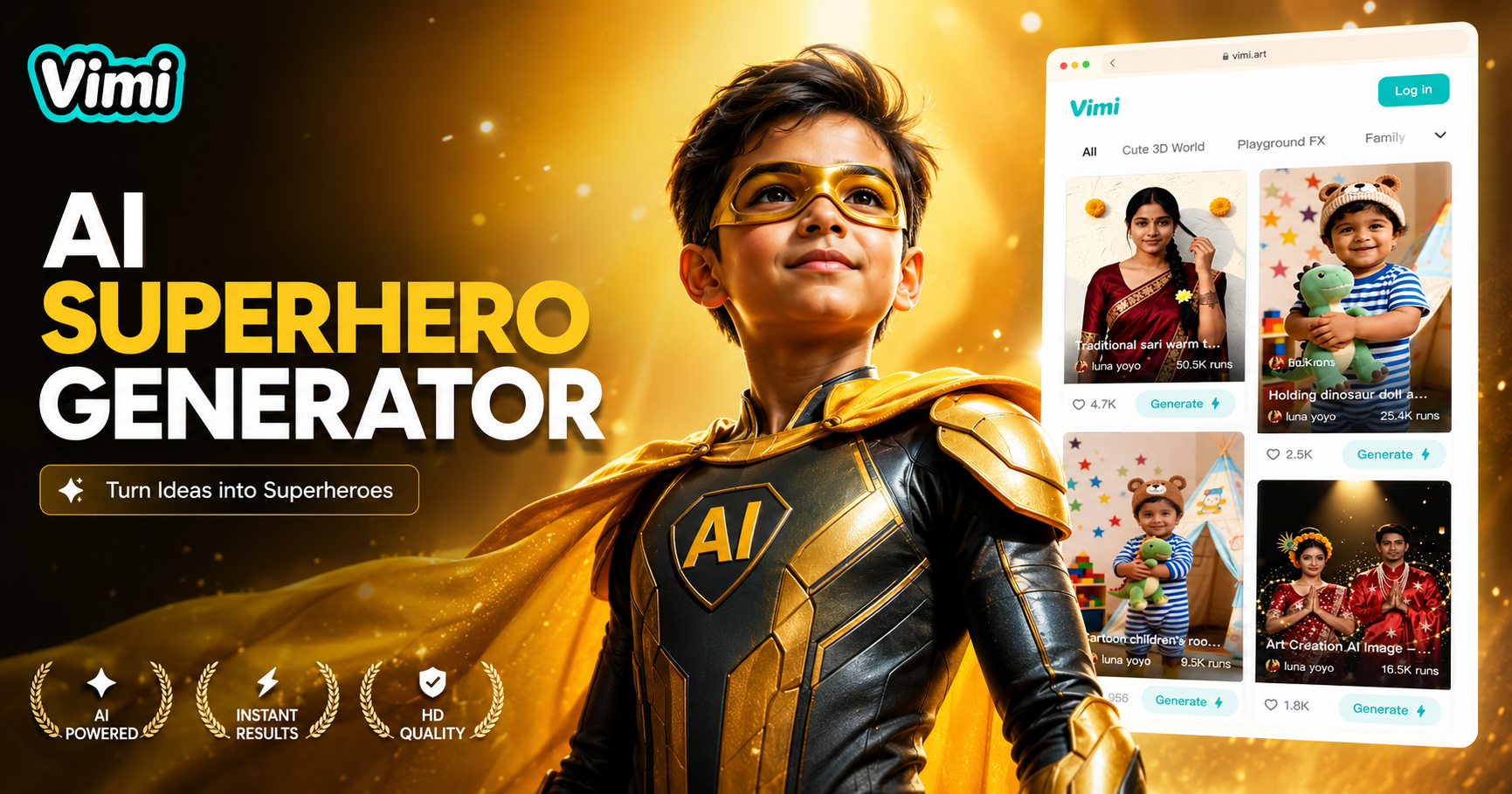 Vimi Generador de Superhéroes con IA: Crea Tu Avatar de Superhéroe en Segundos