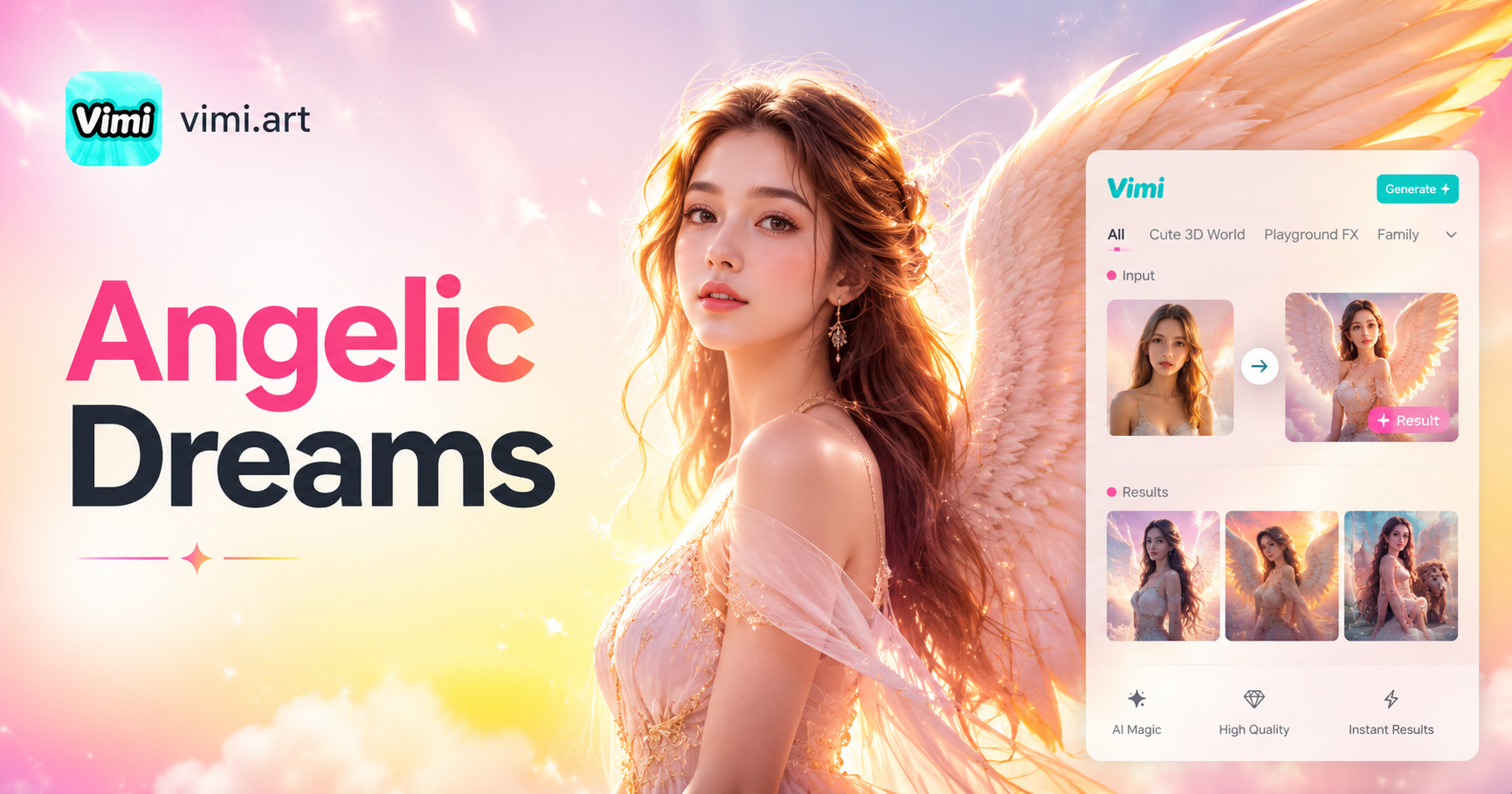 Vimi Generador de Ángeles IA: Crea Avatares Etéreos y Arte Angelical