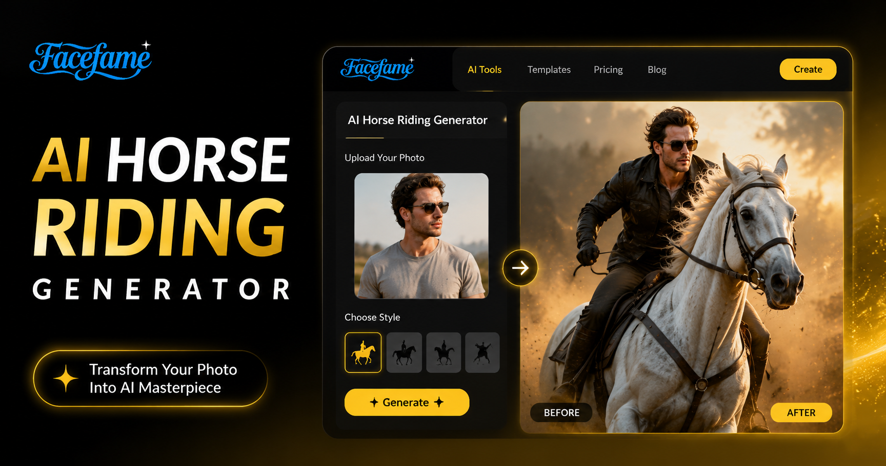 AI Horse Riding Generator in der Facefame App