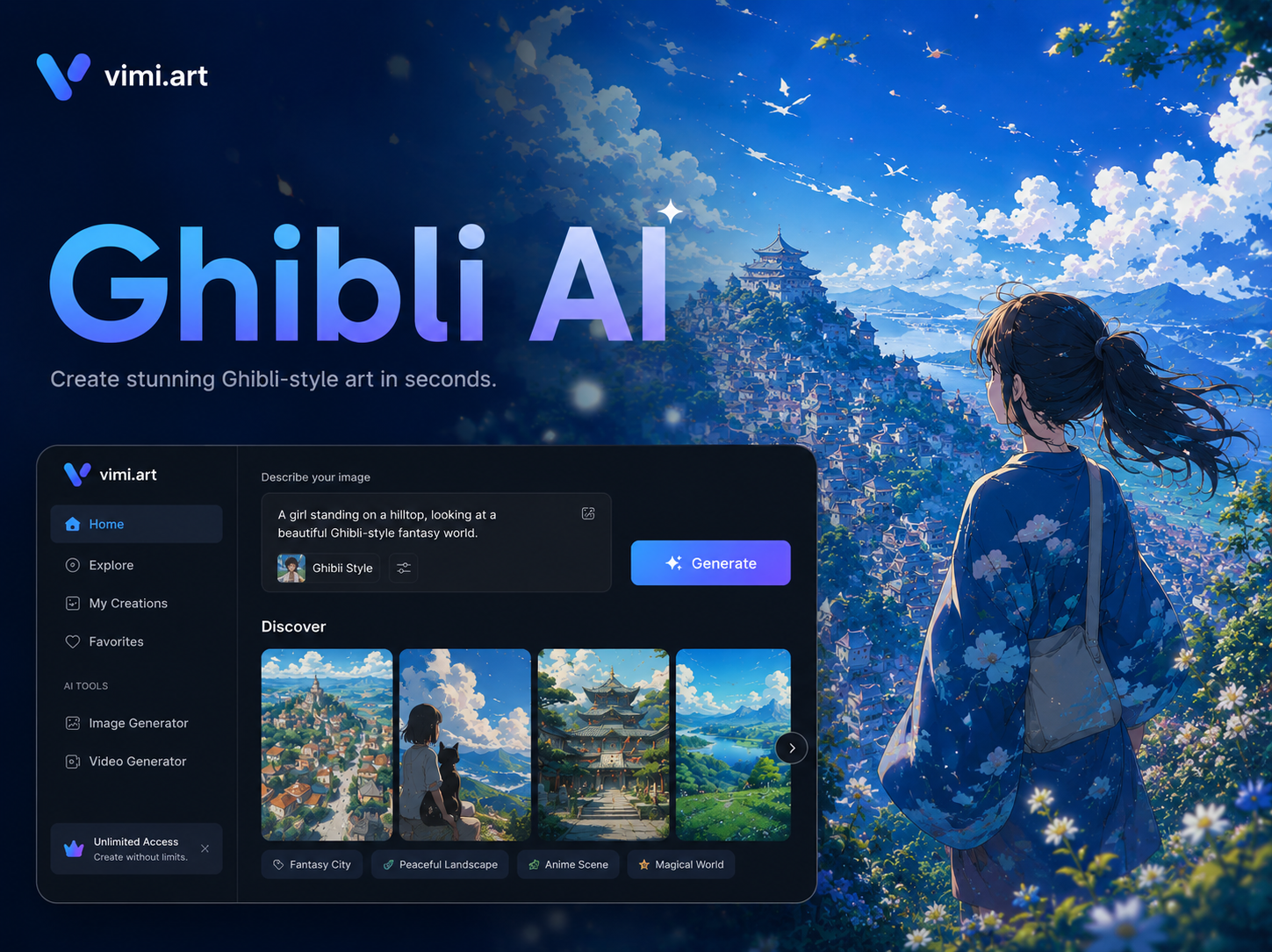 Bester kostenloser Ghibli KI Bildgenerator, um sich mit Vimi zu animieren