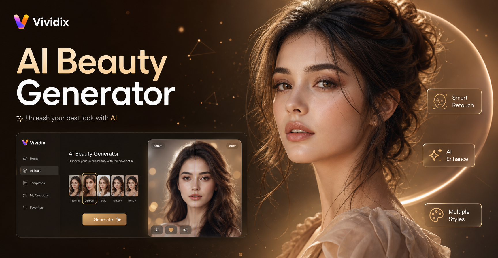 Erstellen Sie atemberaubende KI-Porträts mit unserem Beauty-Generator
