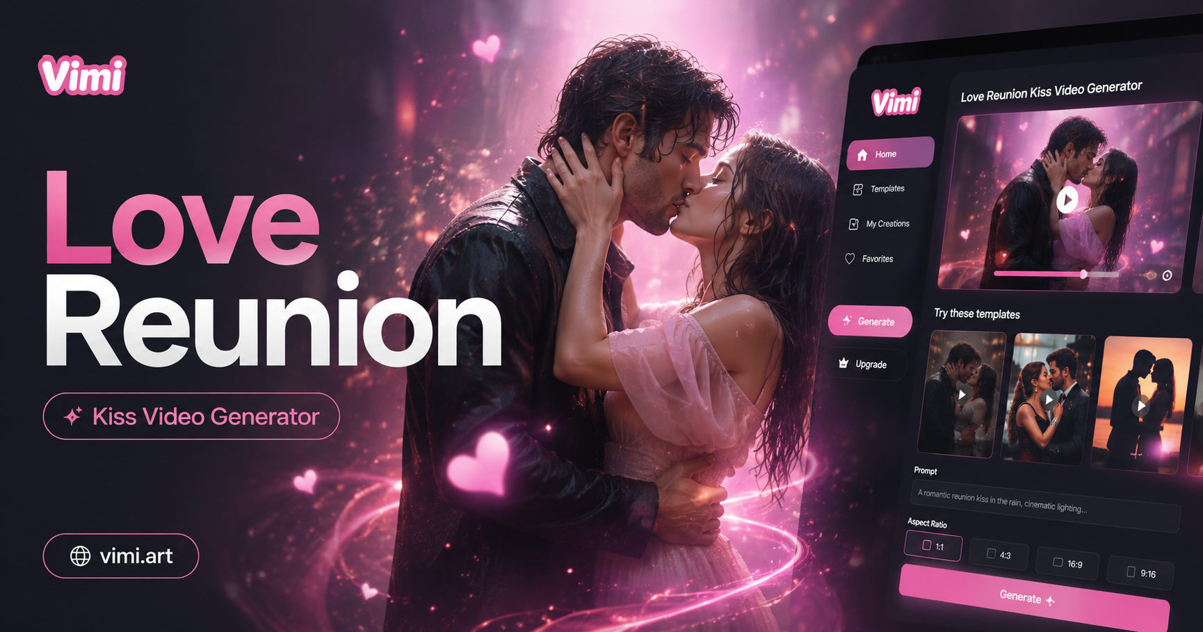 Crea un Video de Beso de Reencuentro Amoroso con IA Vimi