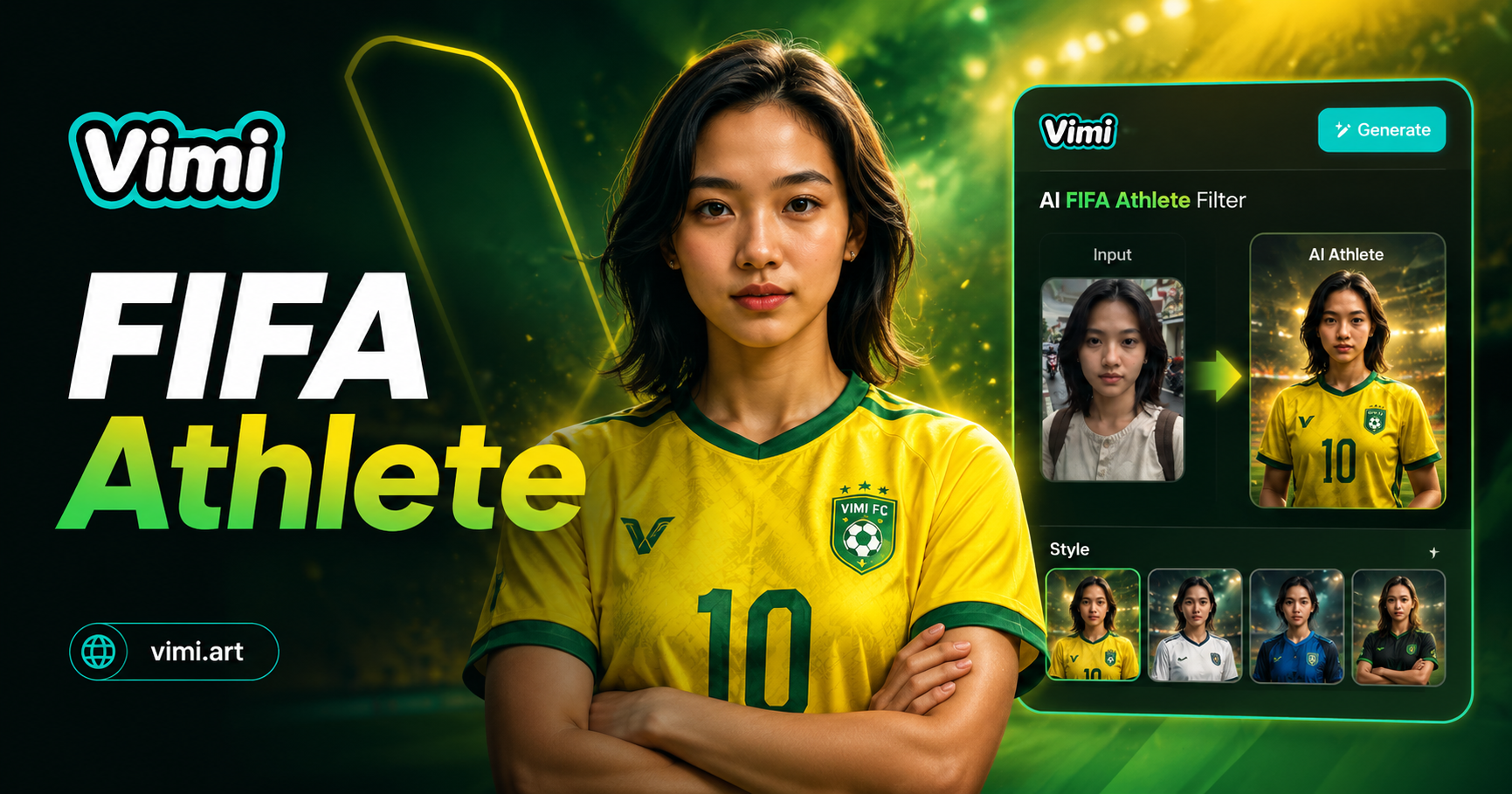 Vimi AI FIFA 선수 필터로 나만의 축구 스타 초상화 만들기