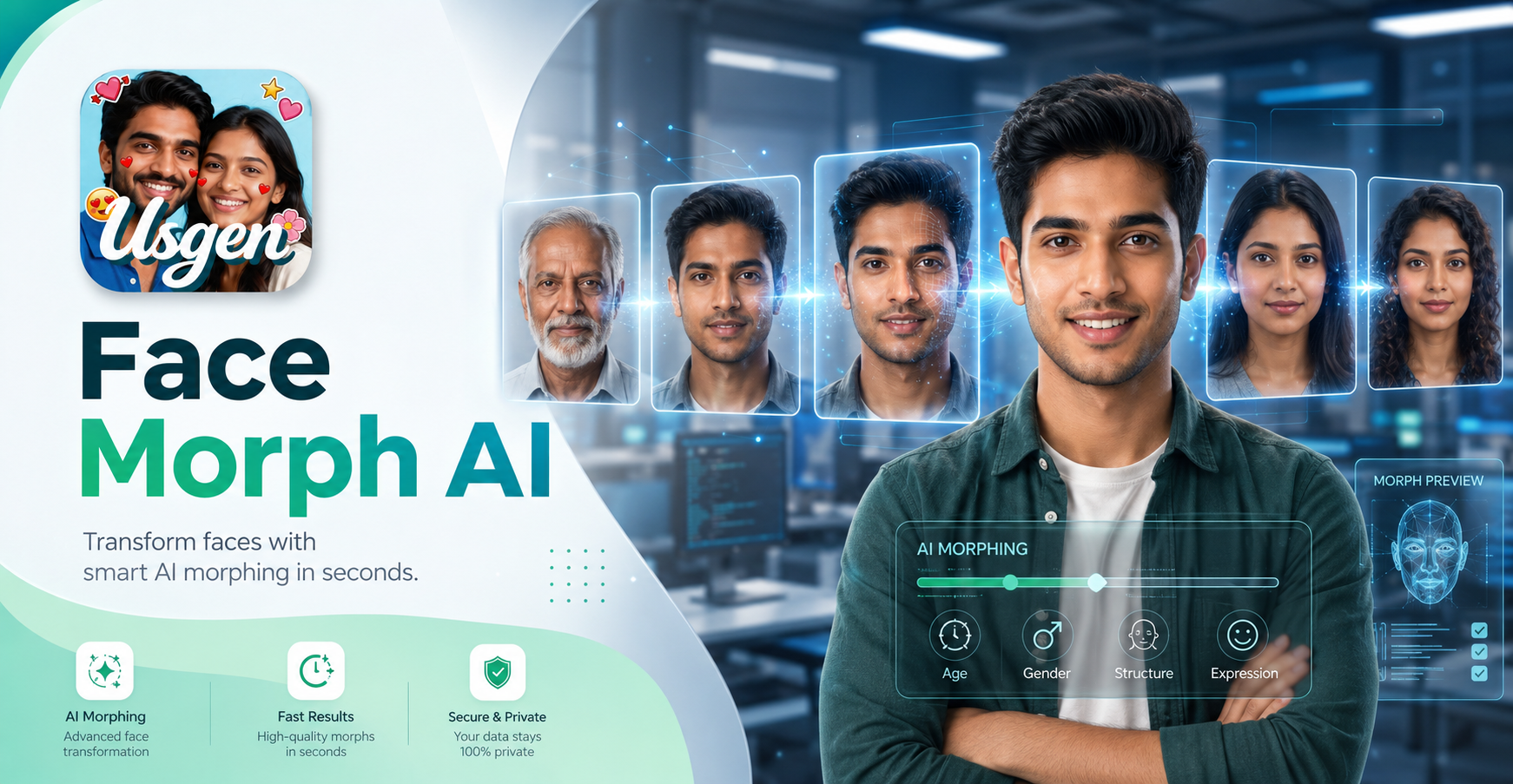 Usgen Face Morph AI – Gabungkan Wajah menjadi Video Transformasi yang Mulus