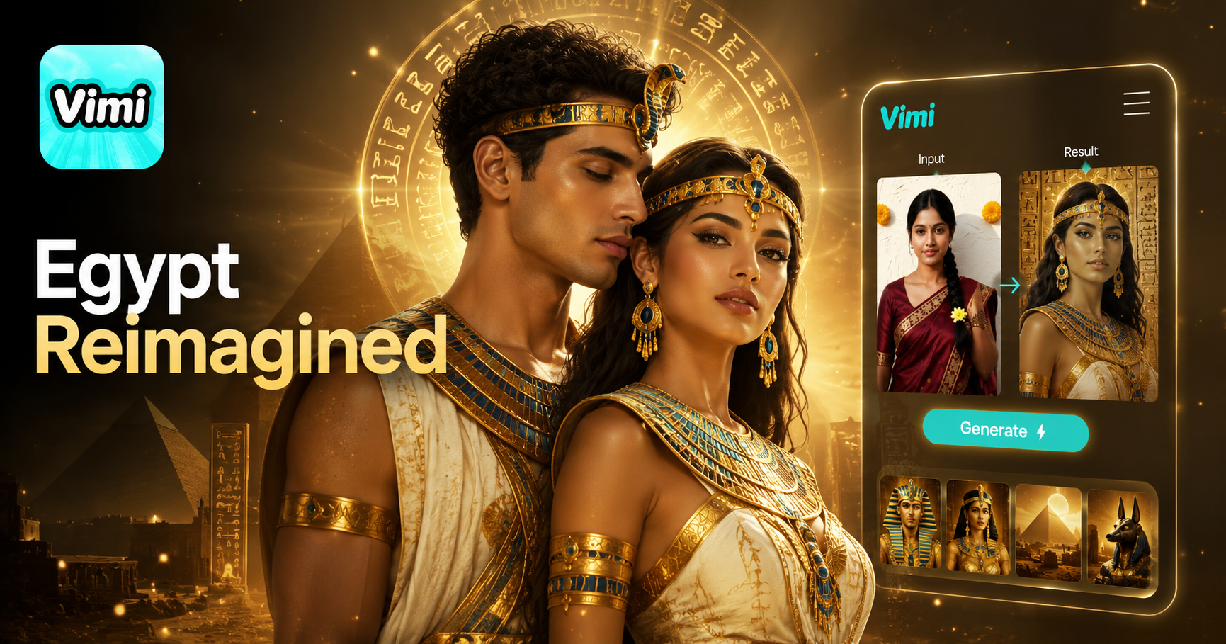 Vimi AI Ancient Egypt Style Generator: Verwandeln Sie Fotos in ägyptische Kunst