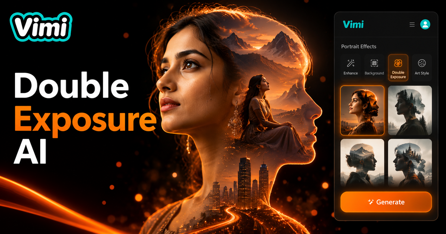 Create AI Double Exposure Portraits with Vimi