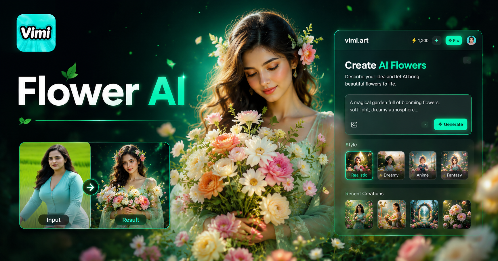 Erstellen Sie KI-Blumenkunst mit der Vimi App