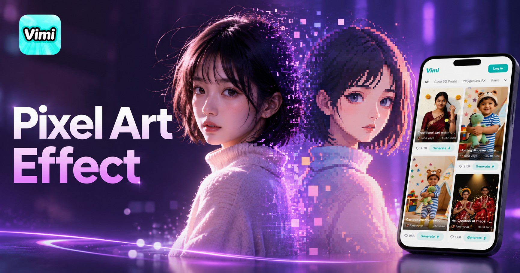 Vimi AI 픽셀 아트 효과로 사진을 픽셀 아트로 변환하기