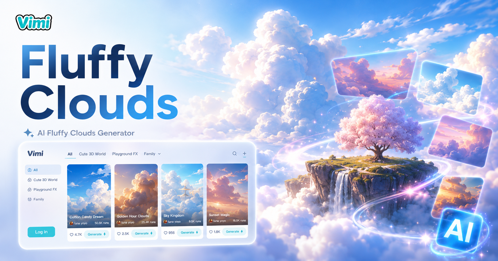 Generador de Nubes Esponjosas por IA: Crea Cielos Soñados con Vimi
