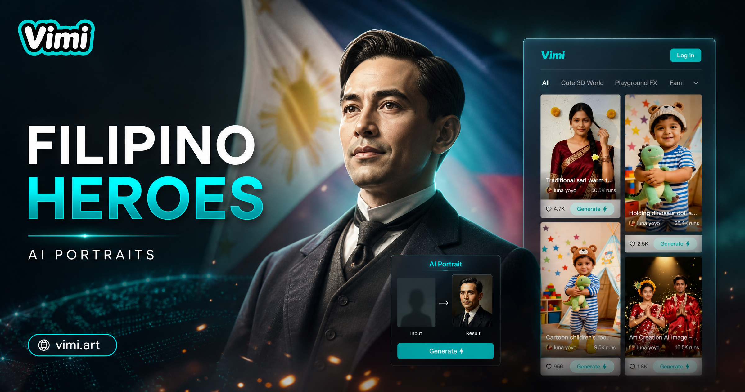 Vimi Filipino Heroes AI 초상화: 몇 분 만에 멋진 영웅 초상화 만들기