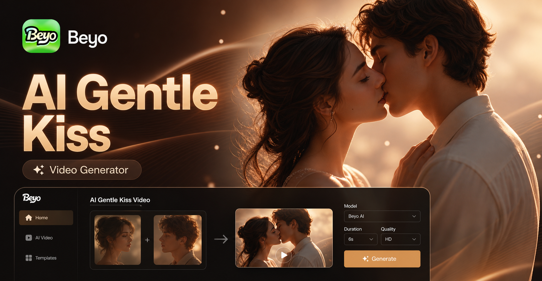 KI Sanftkuss Video Generator - Erstellen Sie sofort atemberaubende KI Sanftkuss Videos