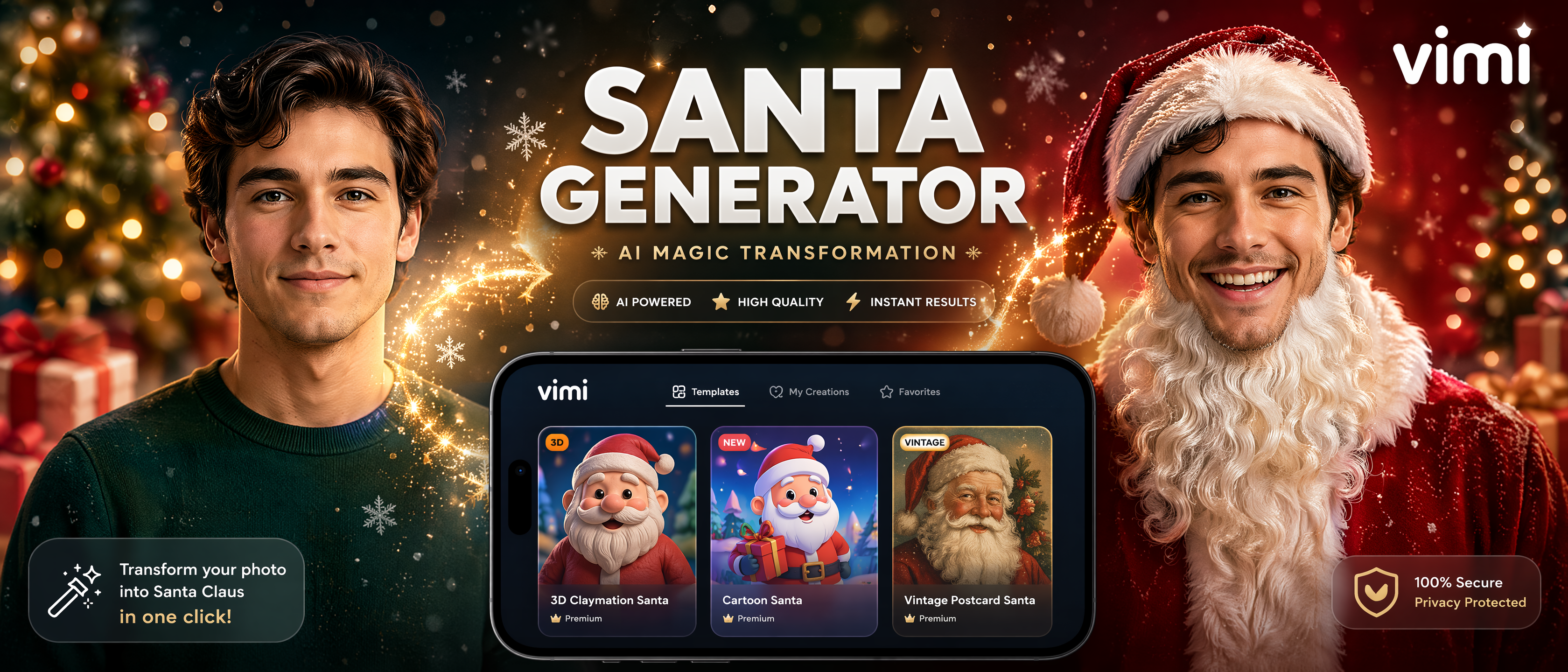 Vimi KI Santa Claus Generator: Erstellen Sie Santa-Fotos & Videos in Sekunden