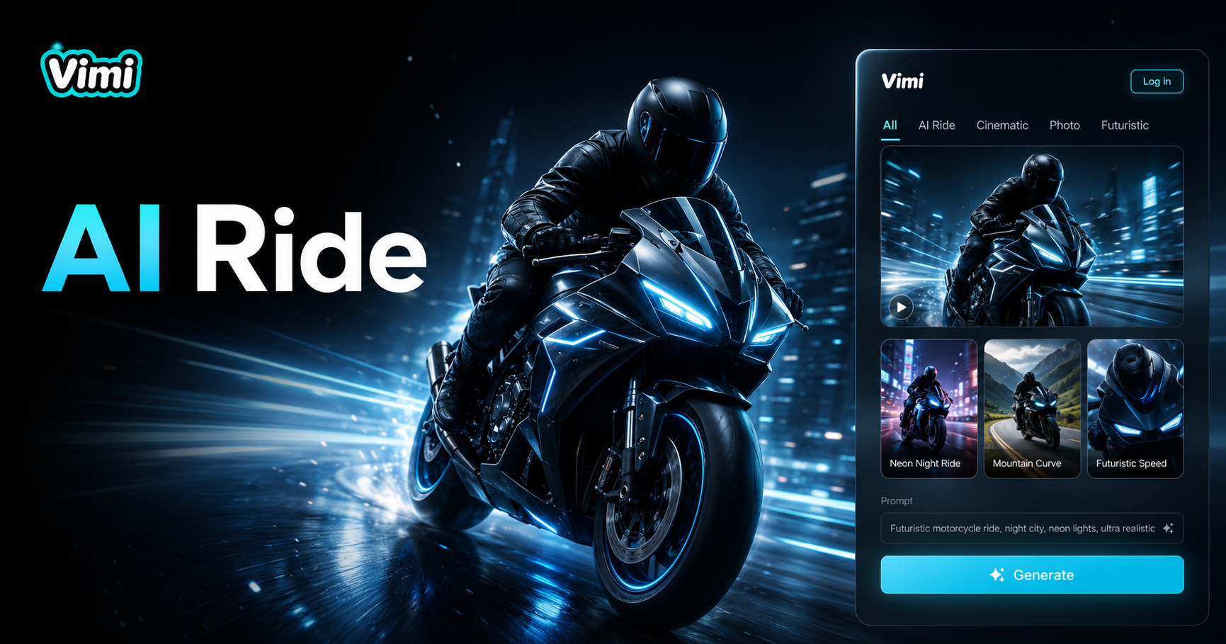 Vimi AI Motorcycle Ride: Verwandeln Sie Ihre Fotos in dynamische Fahrtszenen