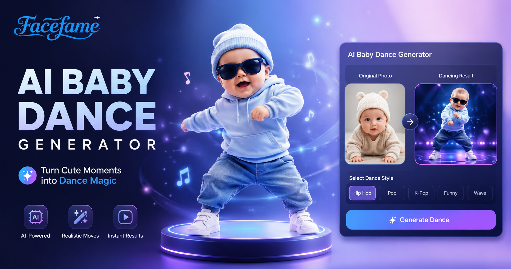 AI Baby Dance Generator Facefame – Erstellen Sie Baby Tanzvideos online