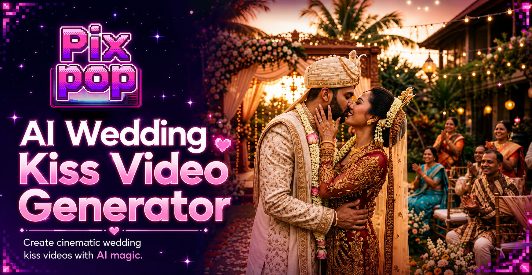 AI Wedding Kiss Video Generator - Generate magical wedding kiss videos with Pixpop