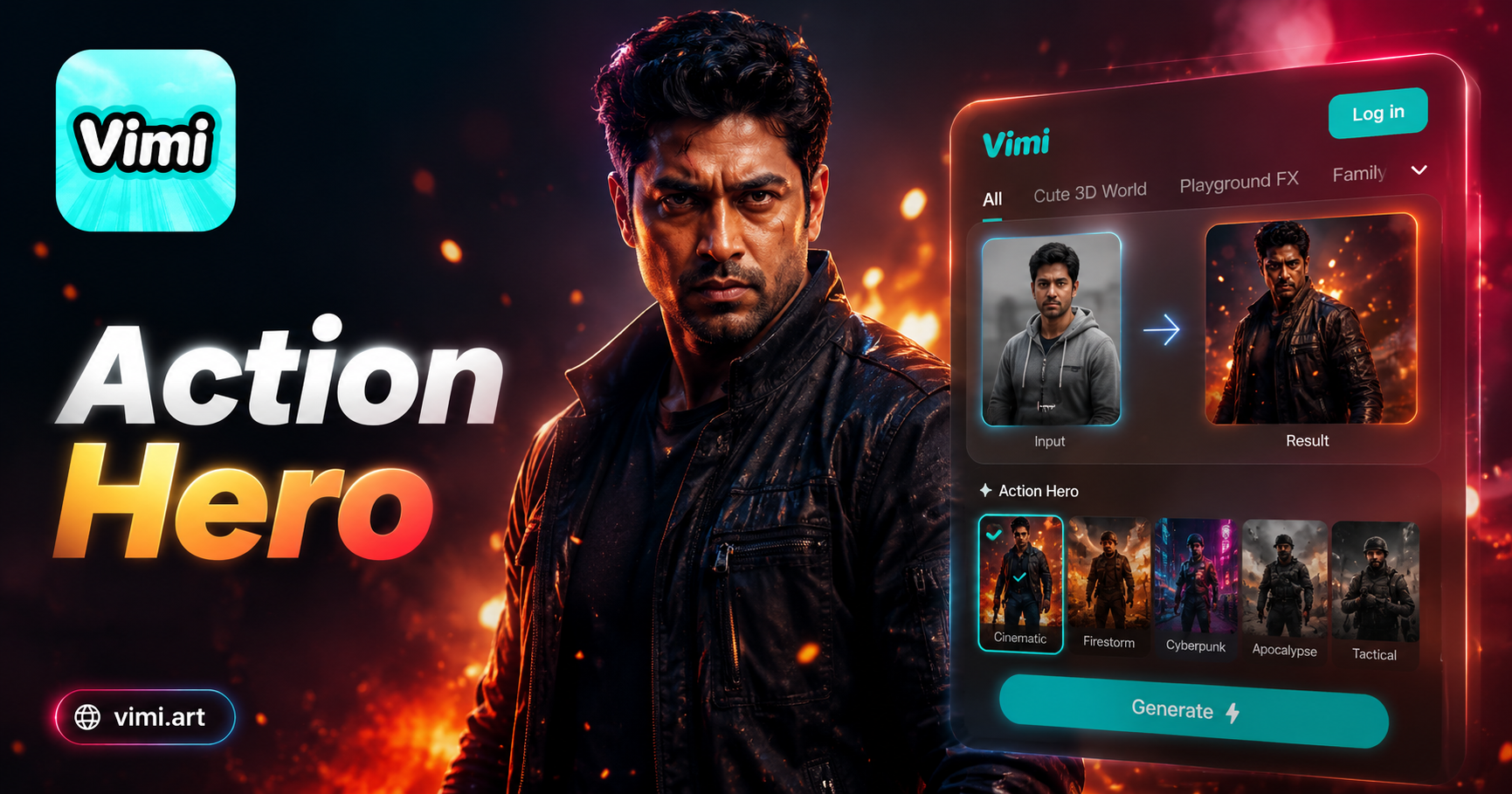 Filtro Vimi AI Action Hero: Convierte Tu Foto en Arte Heroico