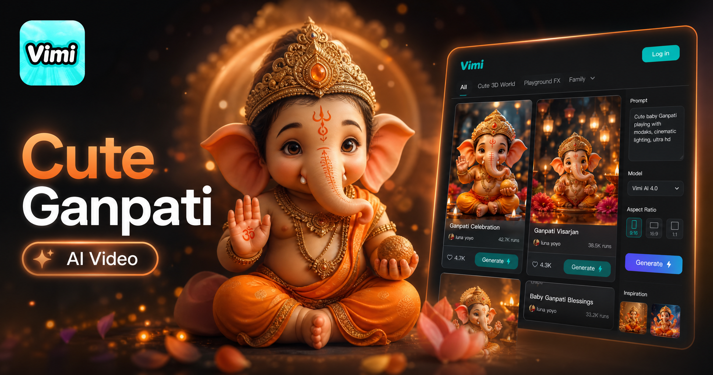 Crea un Video AI de Ganpati Tierno con Vimi en Minutos