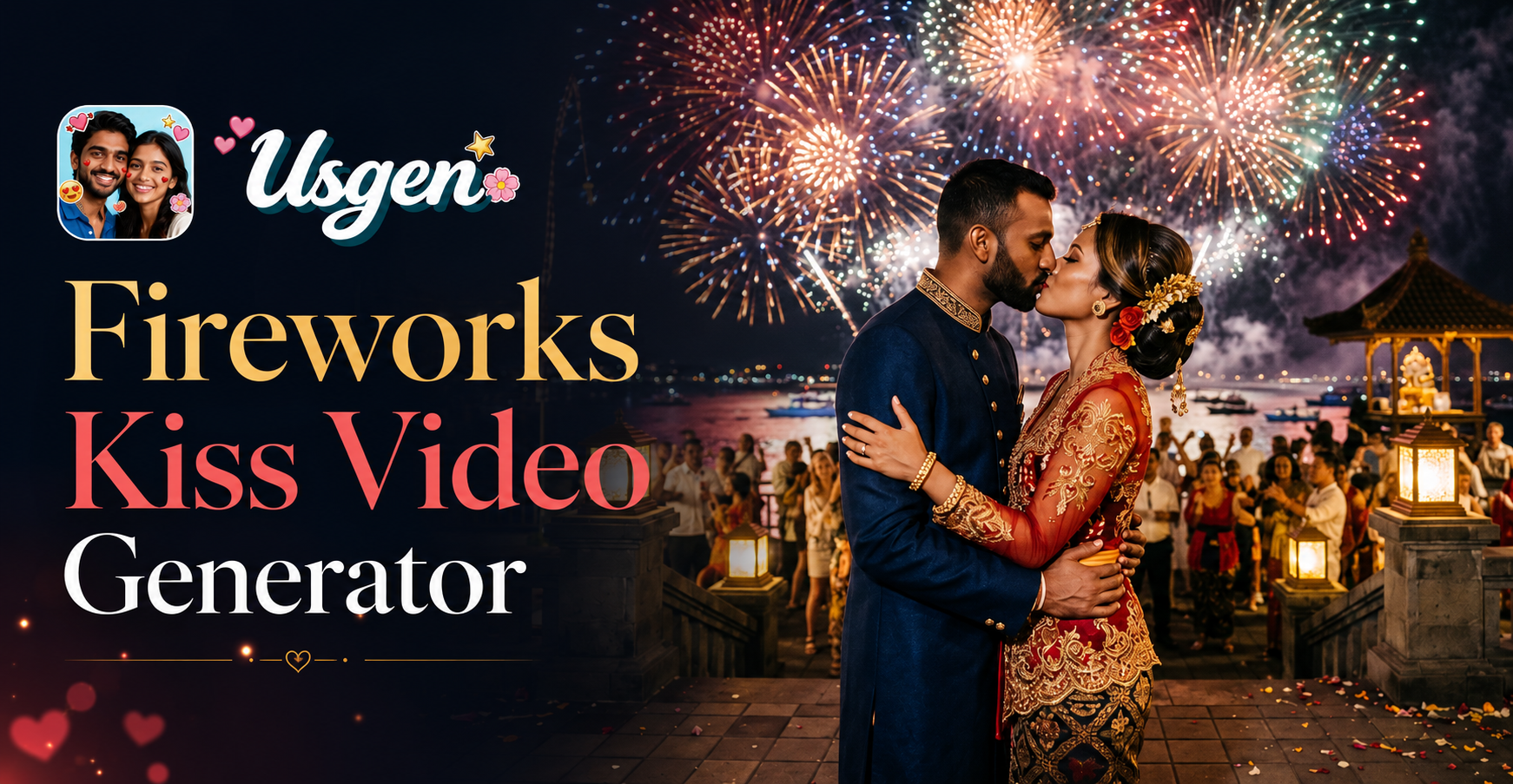 Usgen Fireworks Kiss 동영상 생성기 – 로맨틱 AI 키스 동영상 만들기