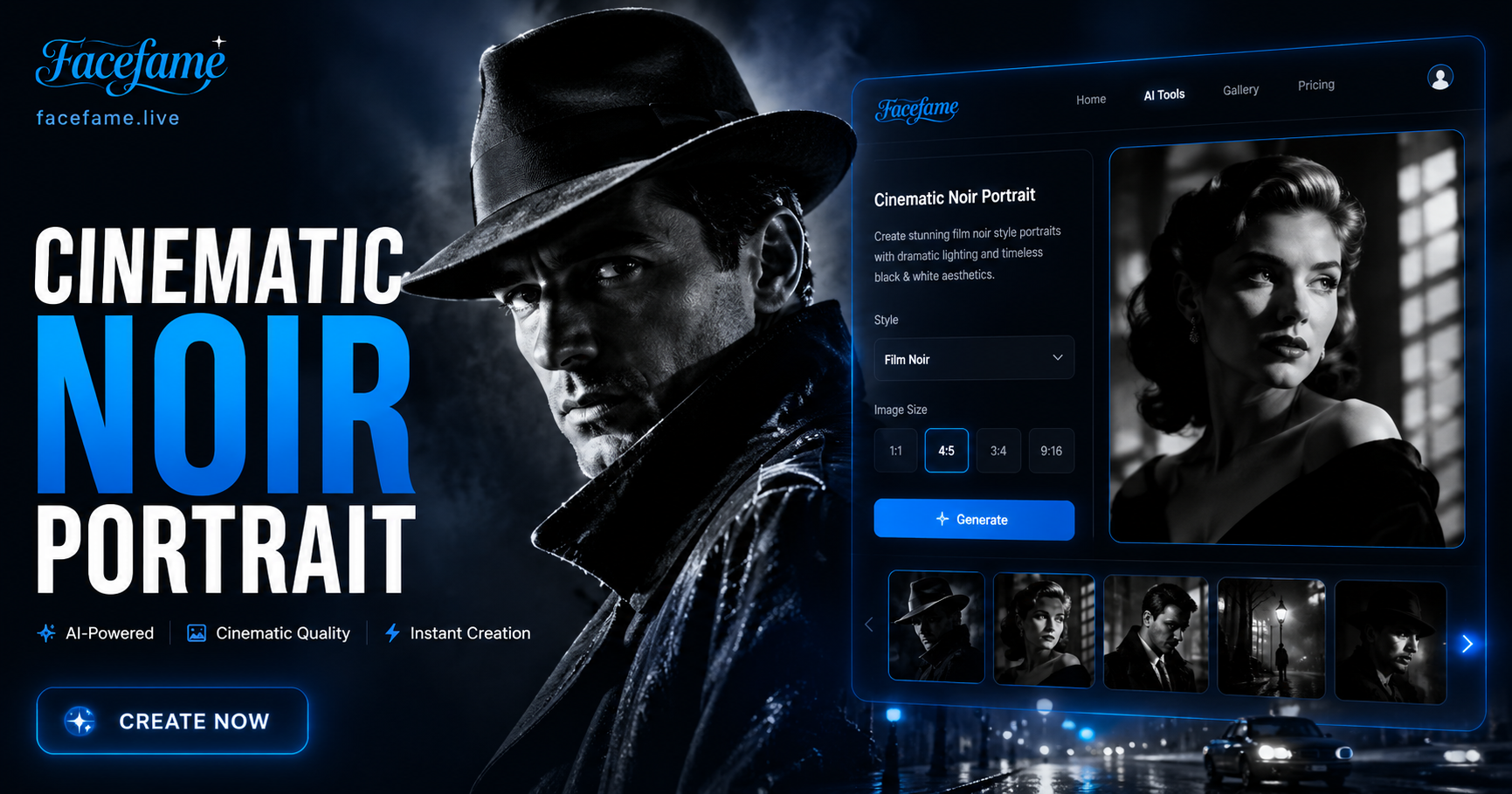 Cinematic Noir Portrait – Erstellen Sie Film Noir Portraits mit KI