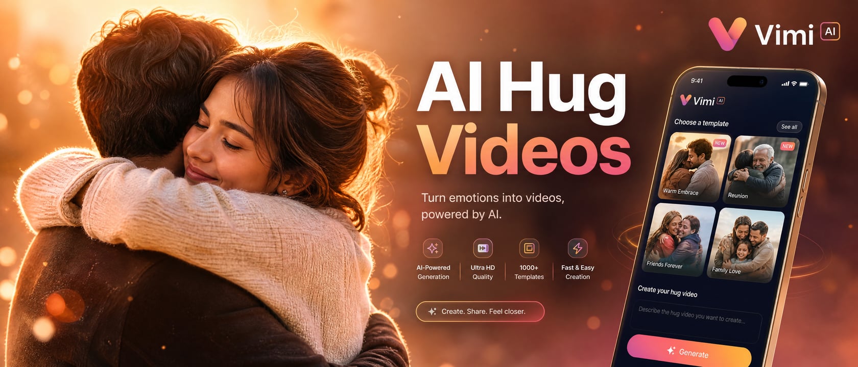 KI-Umarmungsvideo-Generator: Erstelle kostenlos KI-Umarmungsvideo mit Vimi