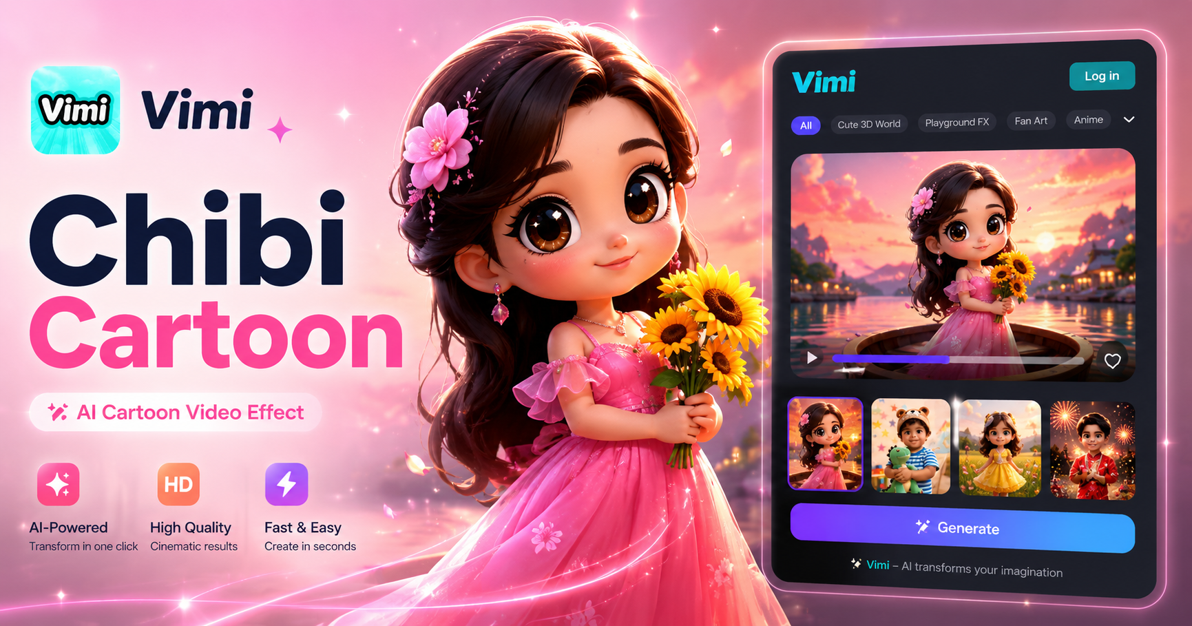 Erstellen Sie lustige Chibi-Videos mit dem Vimi AI Chibi Cartoon Video Effekt