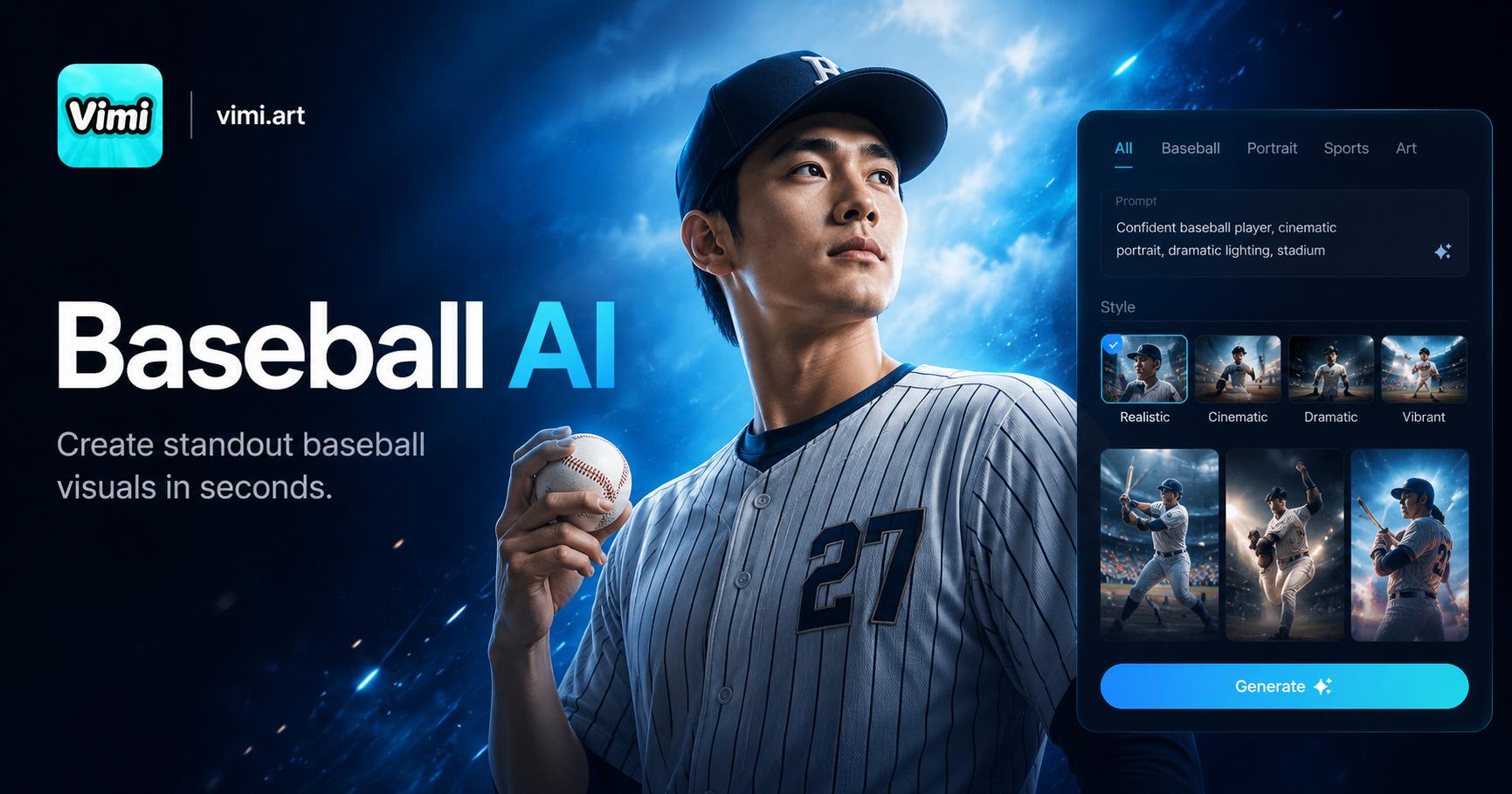 Generador de Béisbol con IA Vimi: Crea Arte y Videos de Béisbol Personalizados