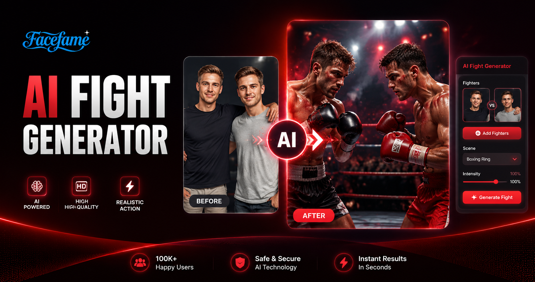 AI Fight Generator – Erstellen Sie Kampfvideos und -bilder mit Facefame