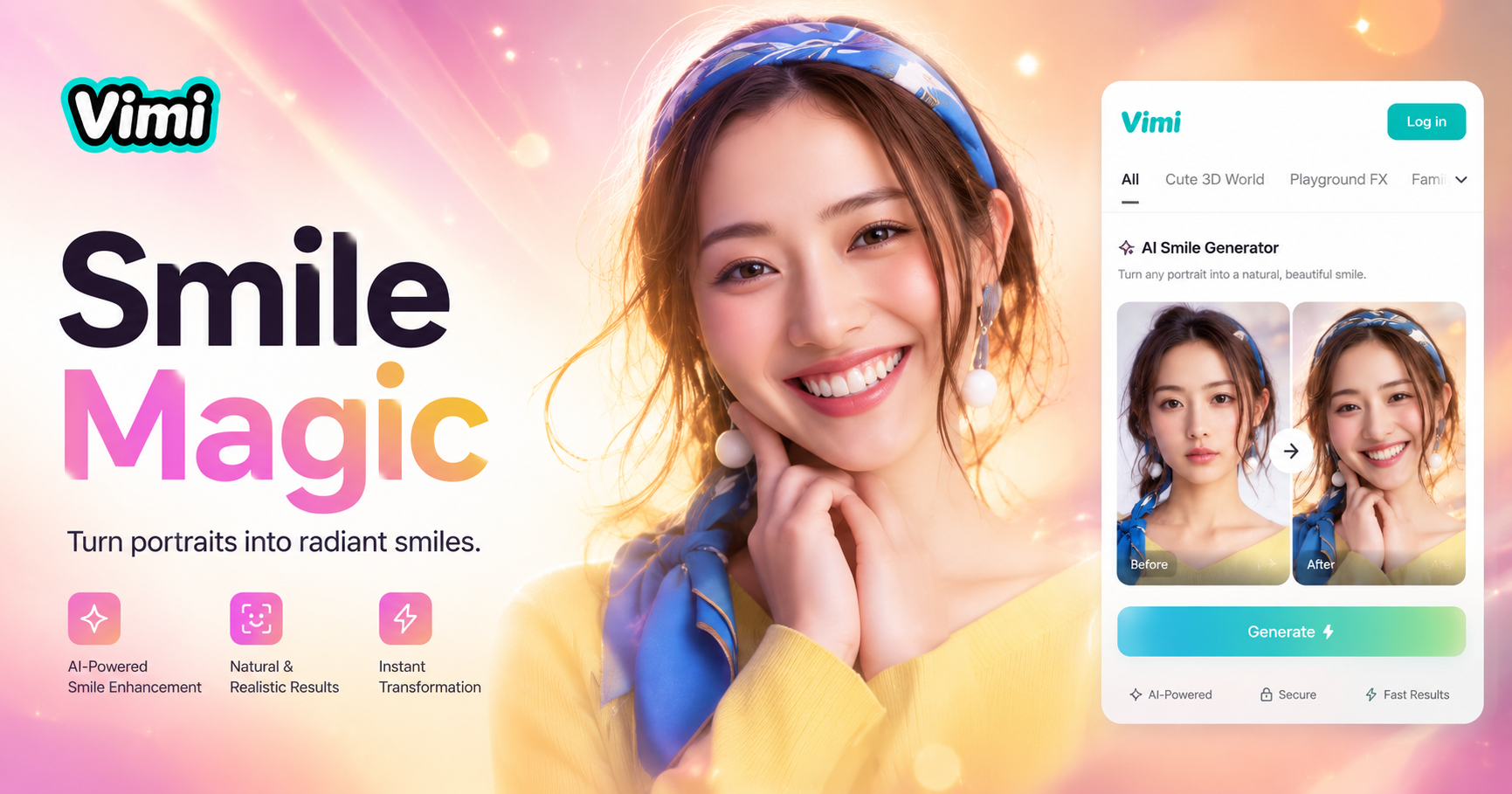 Vimi AIスマイルジェネレーター：どんな写真にも瞬時に笑顔を追加
