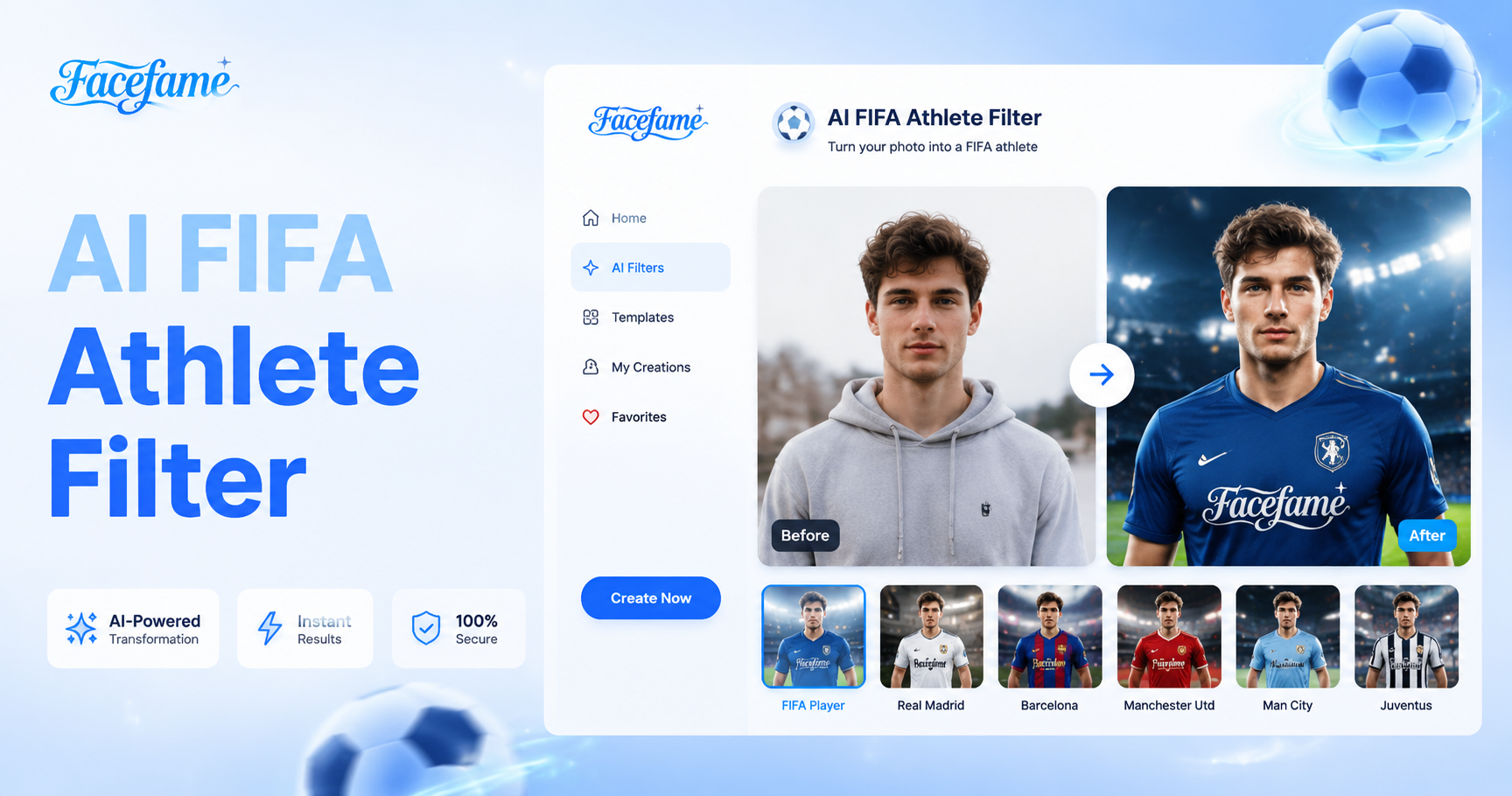 AI FIFA Athlete Filter | फेसफेम के साथ फुटबॉल प्लेयर स्टाइल फोटो बनाएं