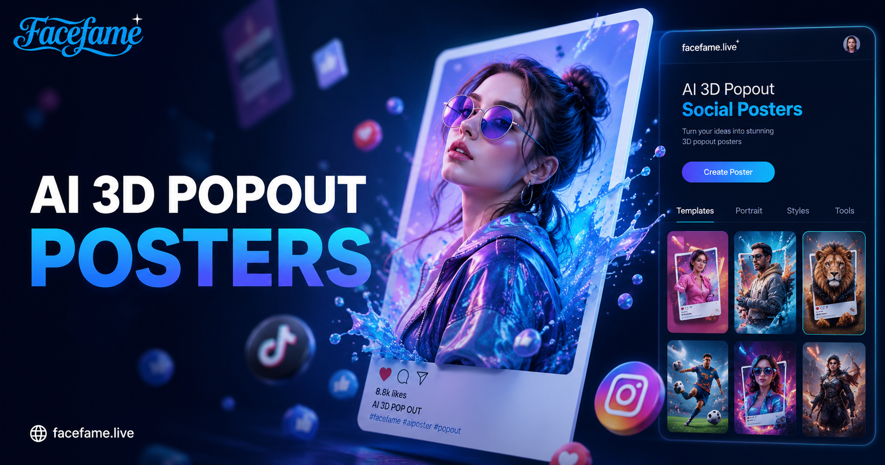 Pósters para Redes Sociales con Efecto 3D Popout con IA | Generador Gratuito de Pósters con IA