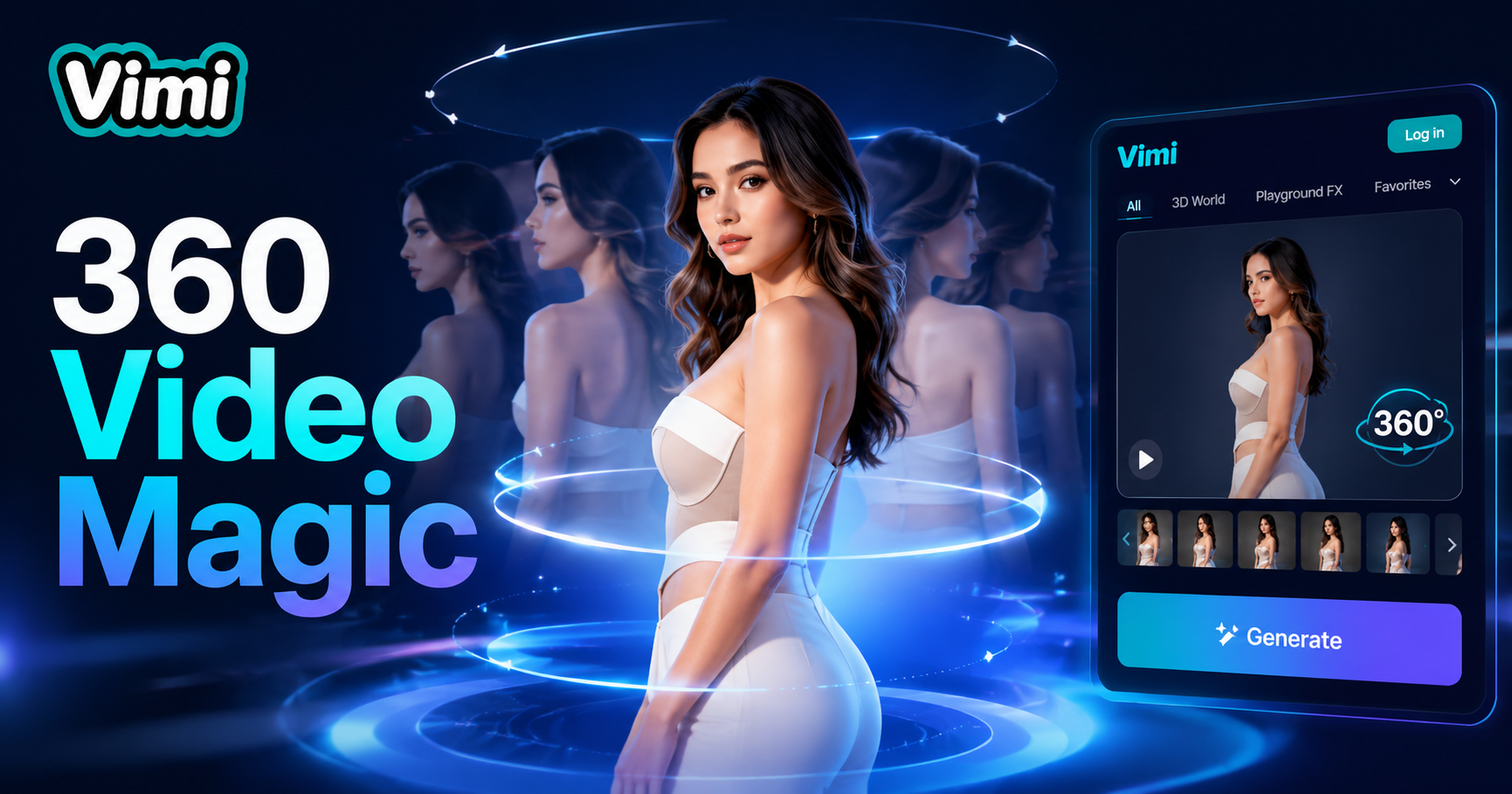 Crea un video de rotación 360 con el Generador Vimi AI