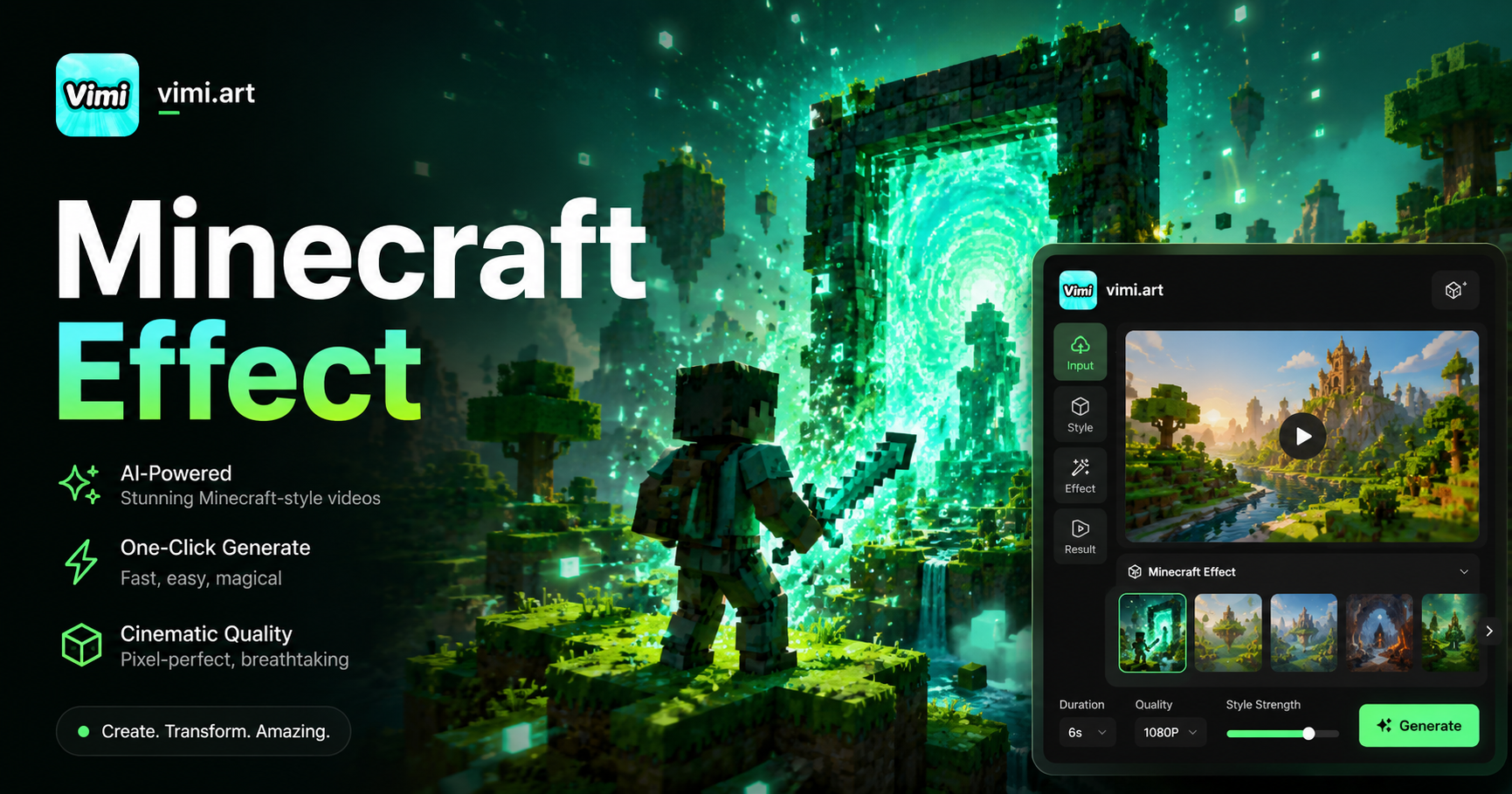 Vimi KI Minecraft Videoeffekt: Verwandeln Sie Ihre Fotos in Blockstil-Videos
