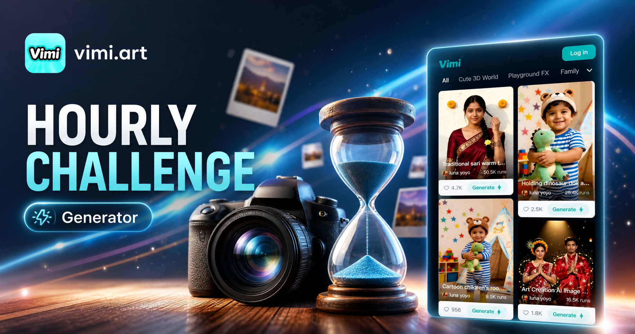 Vimi Hourly Photo Challenge Generator: Create Fresh AI Art Every Hour