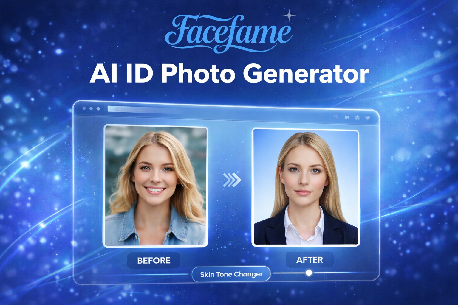 AI आईडी फोटो जेनरेटर | Facefame के साथ पेशेवर आईडी फोटो बनाएं
