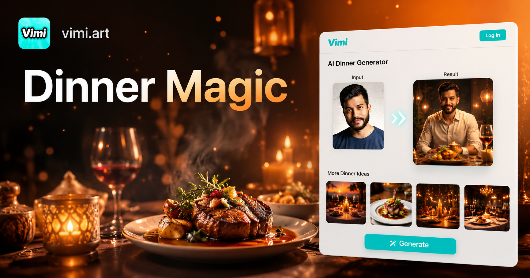 Buat Seni Makanan Dinamis dengan Vimi AI Dinner Generator