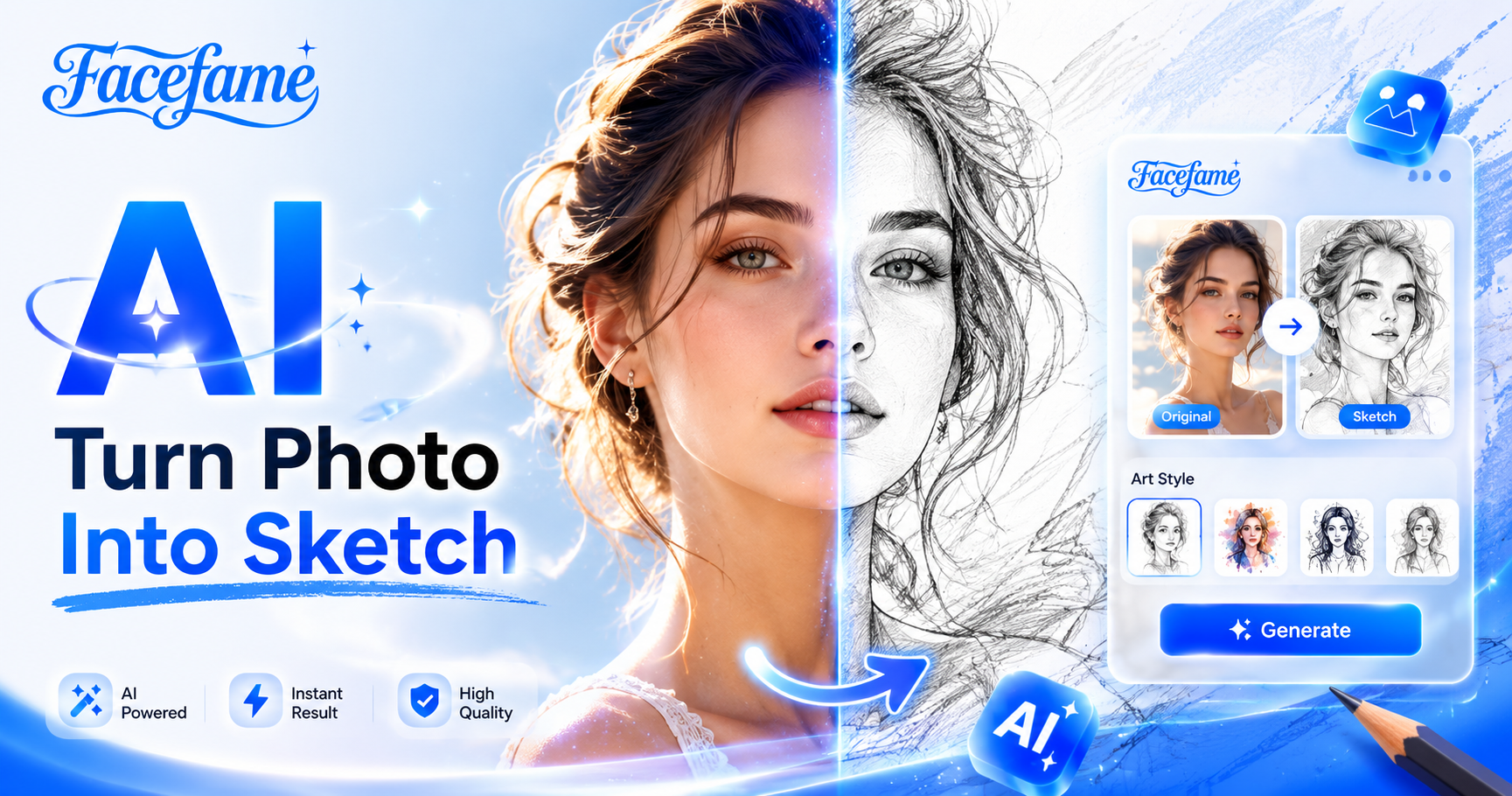 Foto online in Sketch verwandeln mit dem Facefame AI Sketch Generator