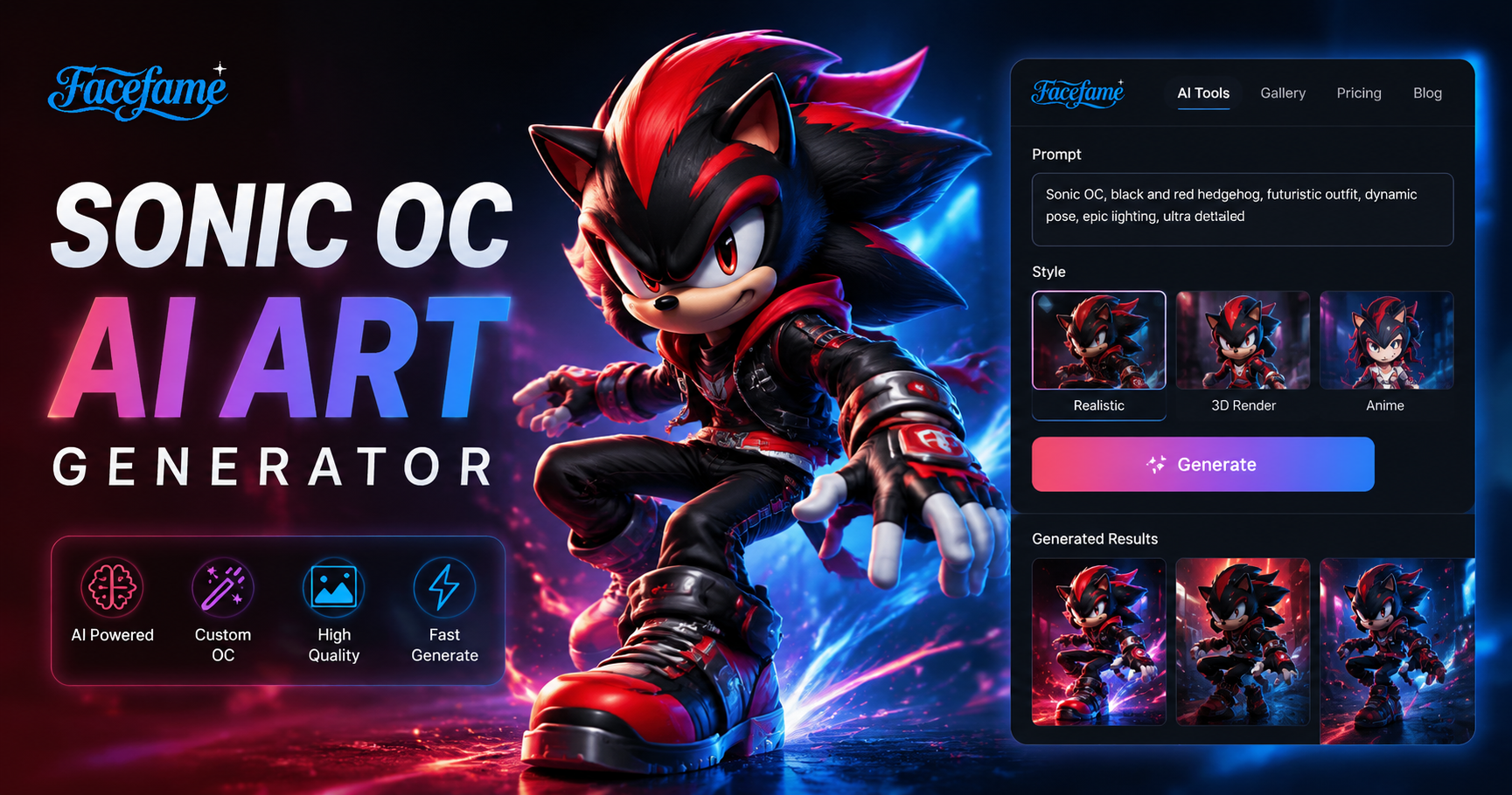 Sonic OC KI-Kunst Generator in der Facefame App