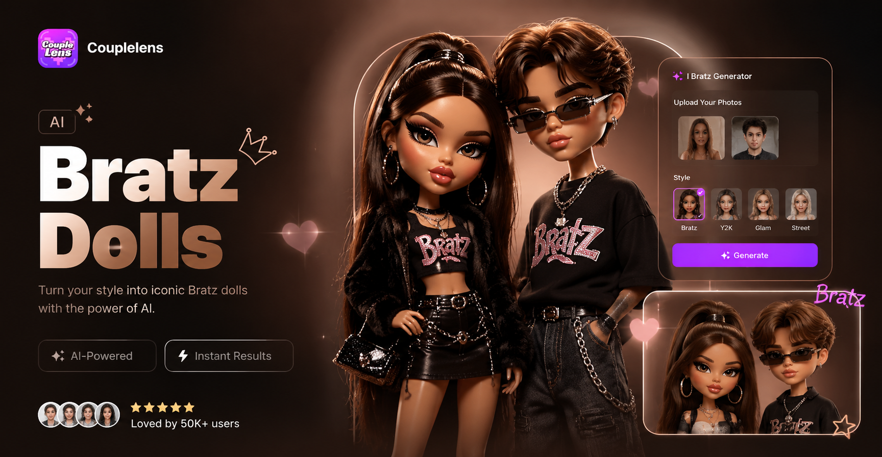 AI Bratz 인형 생성기: CoupleLens로 어떤 사진이든 Y2K 글램으로 변환