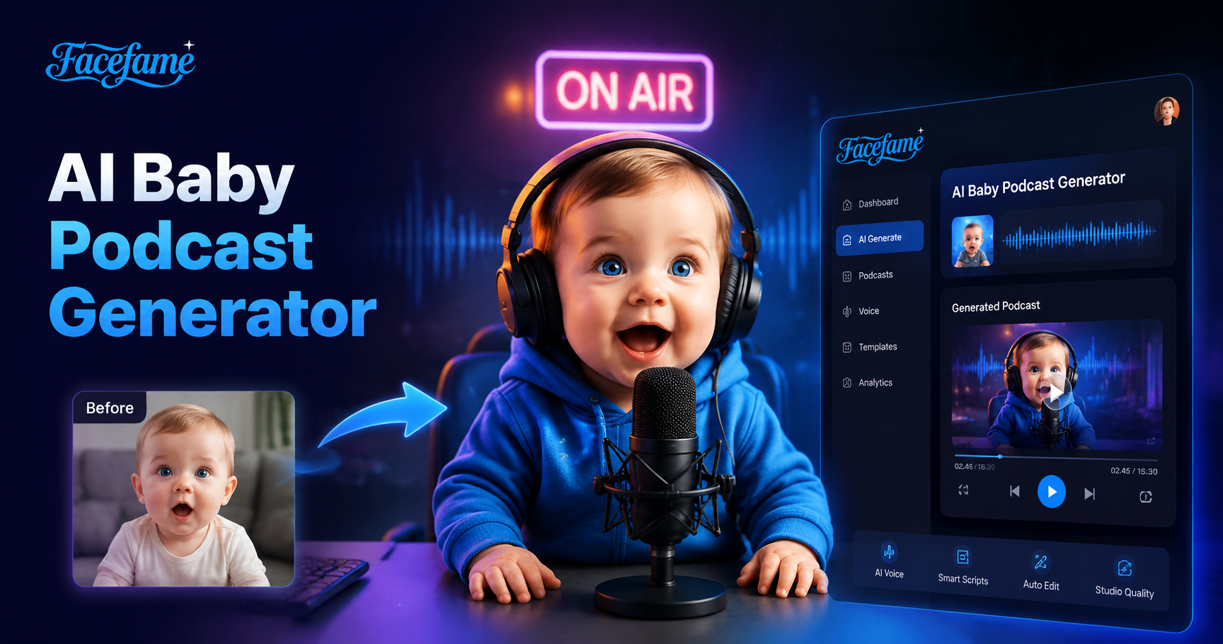 Generador de Podcast para Bebés con IA | Crea Videos Divertidos de Podcast para Bebés