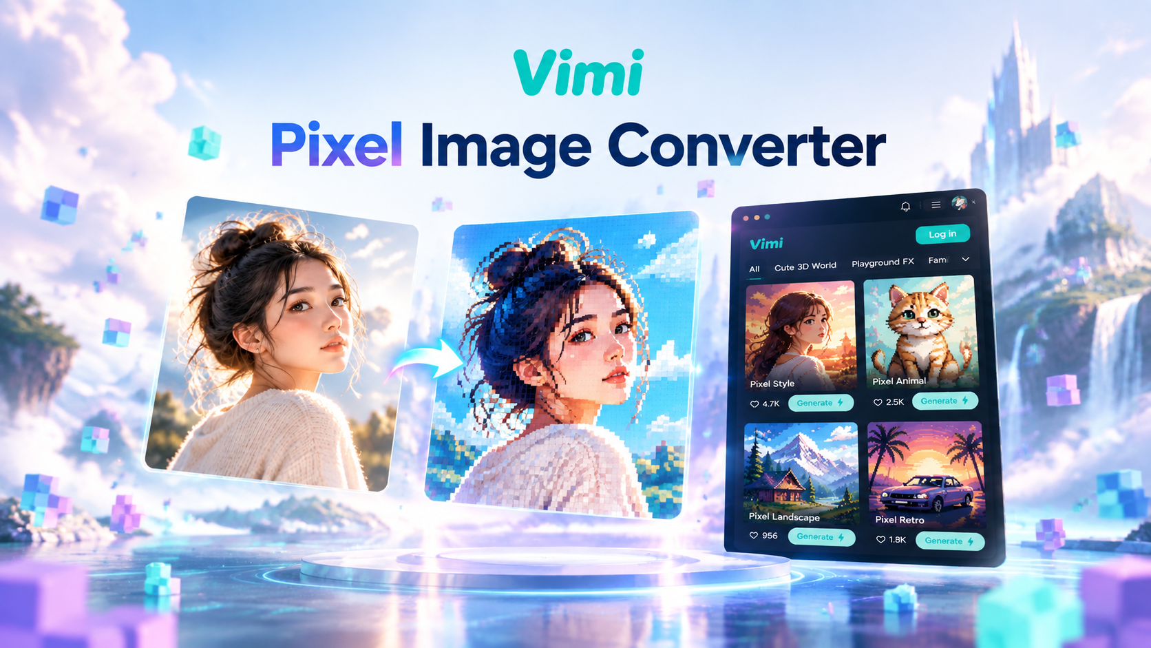 Vimi 픽셀 이미지 변환기: 레트로 픽셀 아트 제작