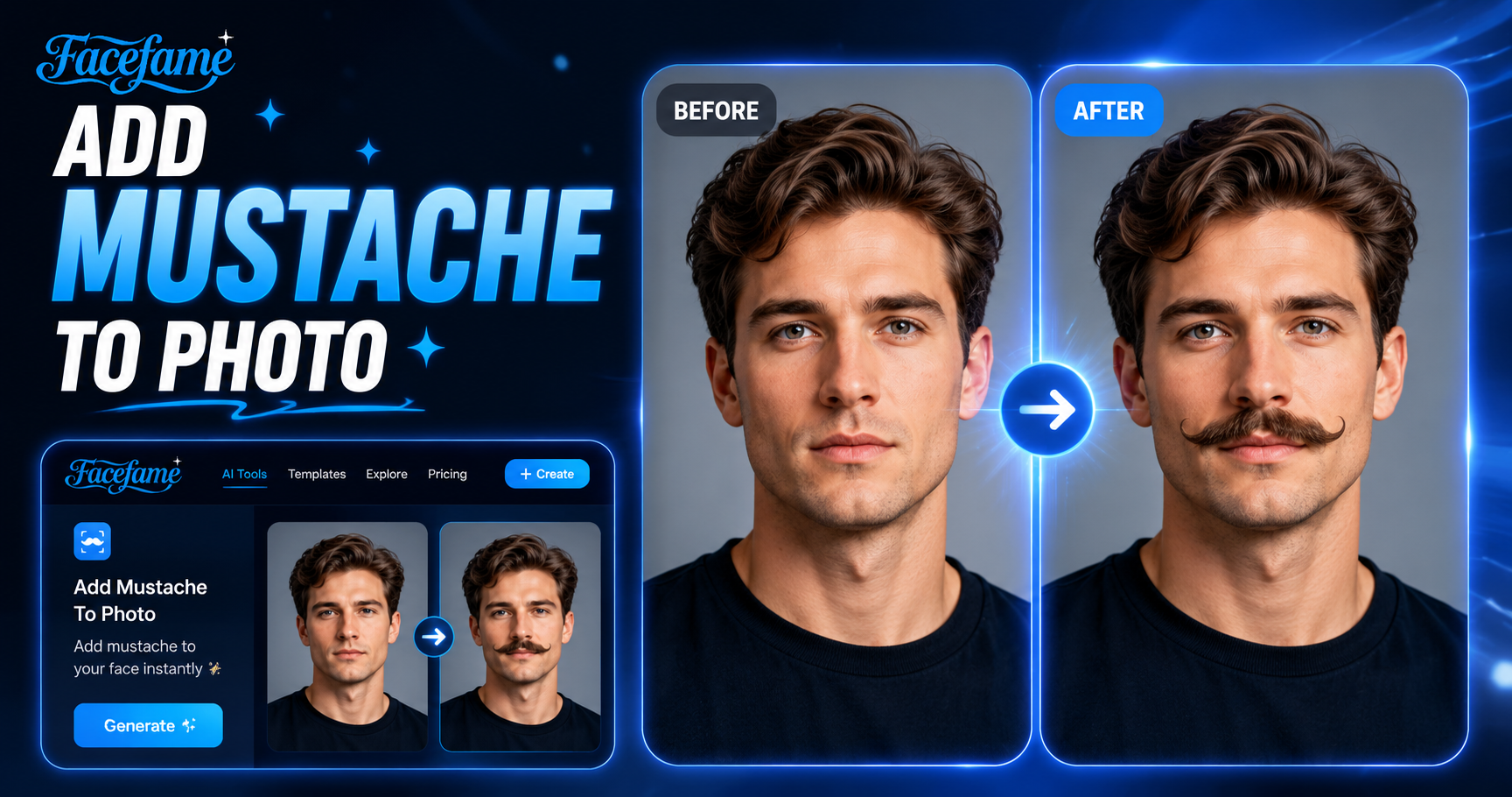 Agregar Bigote a Foto en Línea con el Editor de Fotos Facefame IA