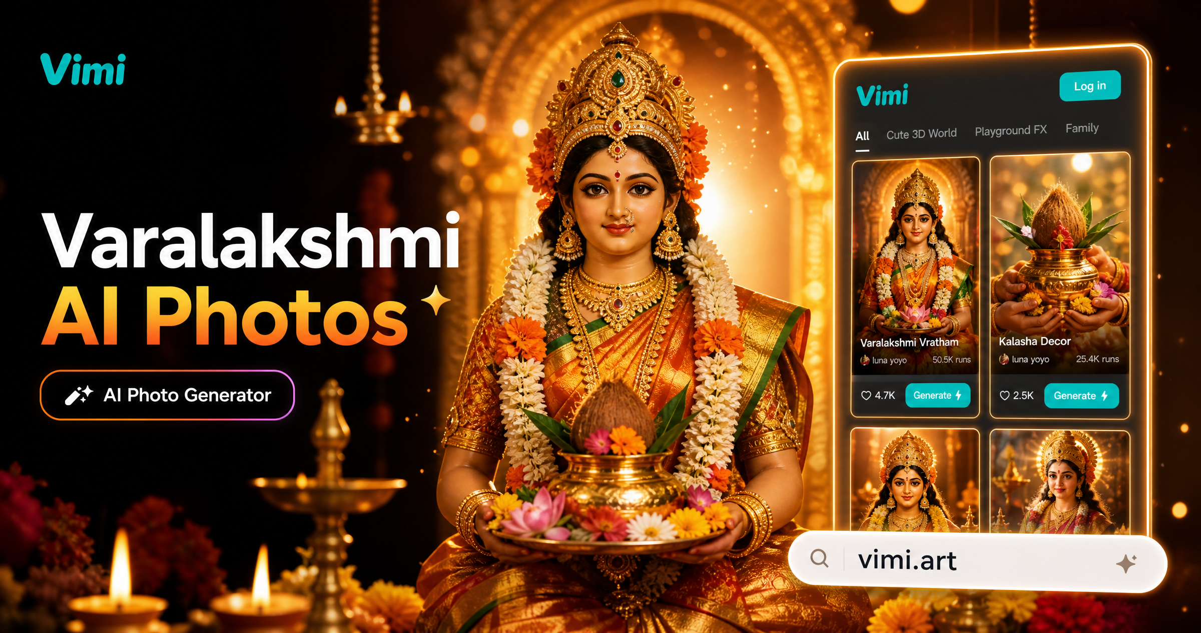 Crea tu Foto AI de Varalakshmi Vratham con la App Vimi