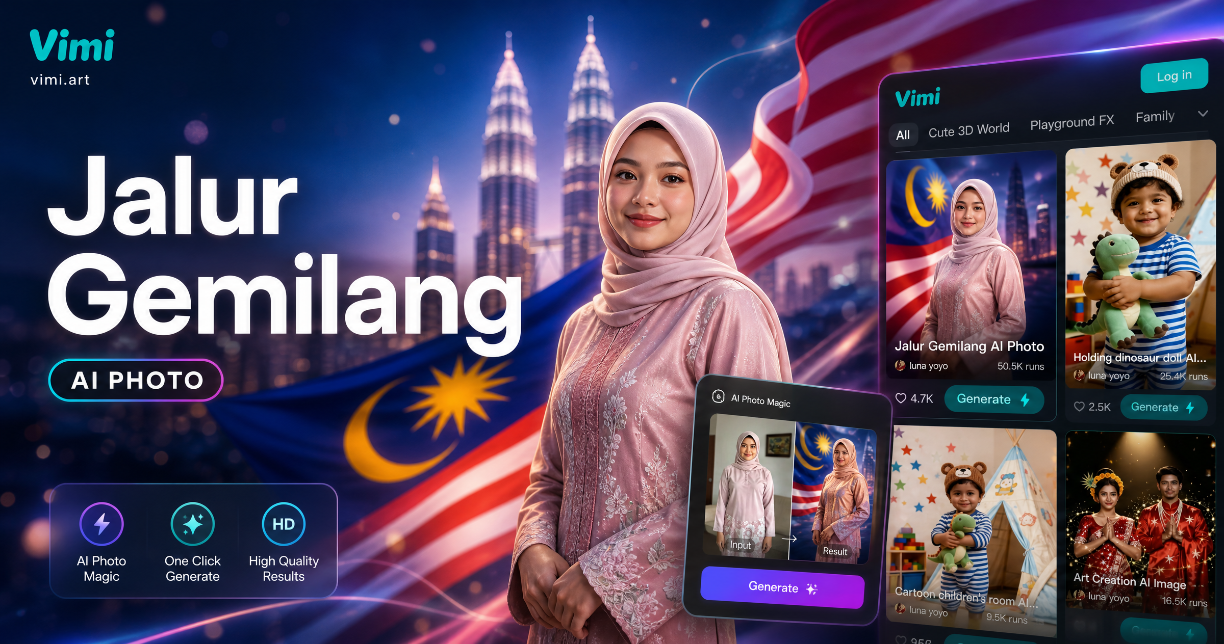Foto de IA Vimi Jalur Gemilang: Crea Retratos Patrióticos Malasios