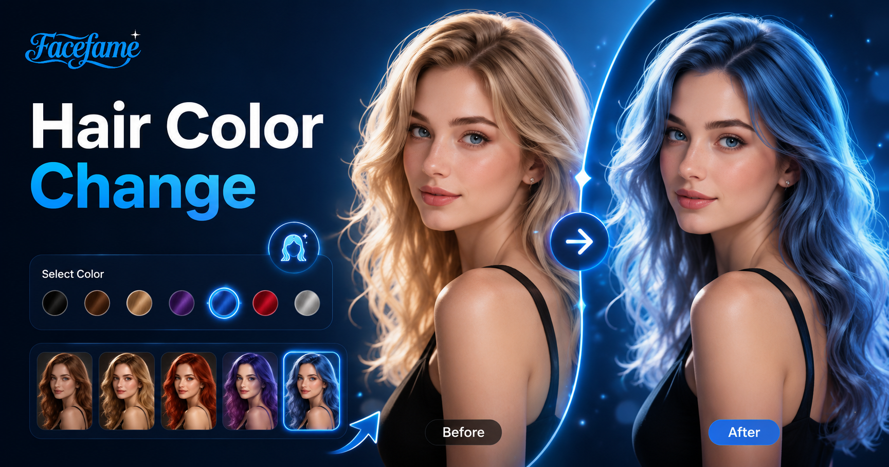 Haarfarbe online ändern mit KI-Filtern | Facefame App