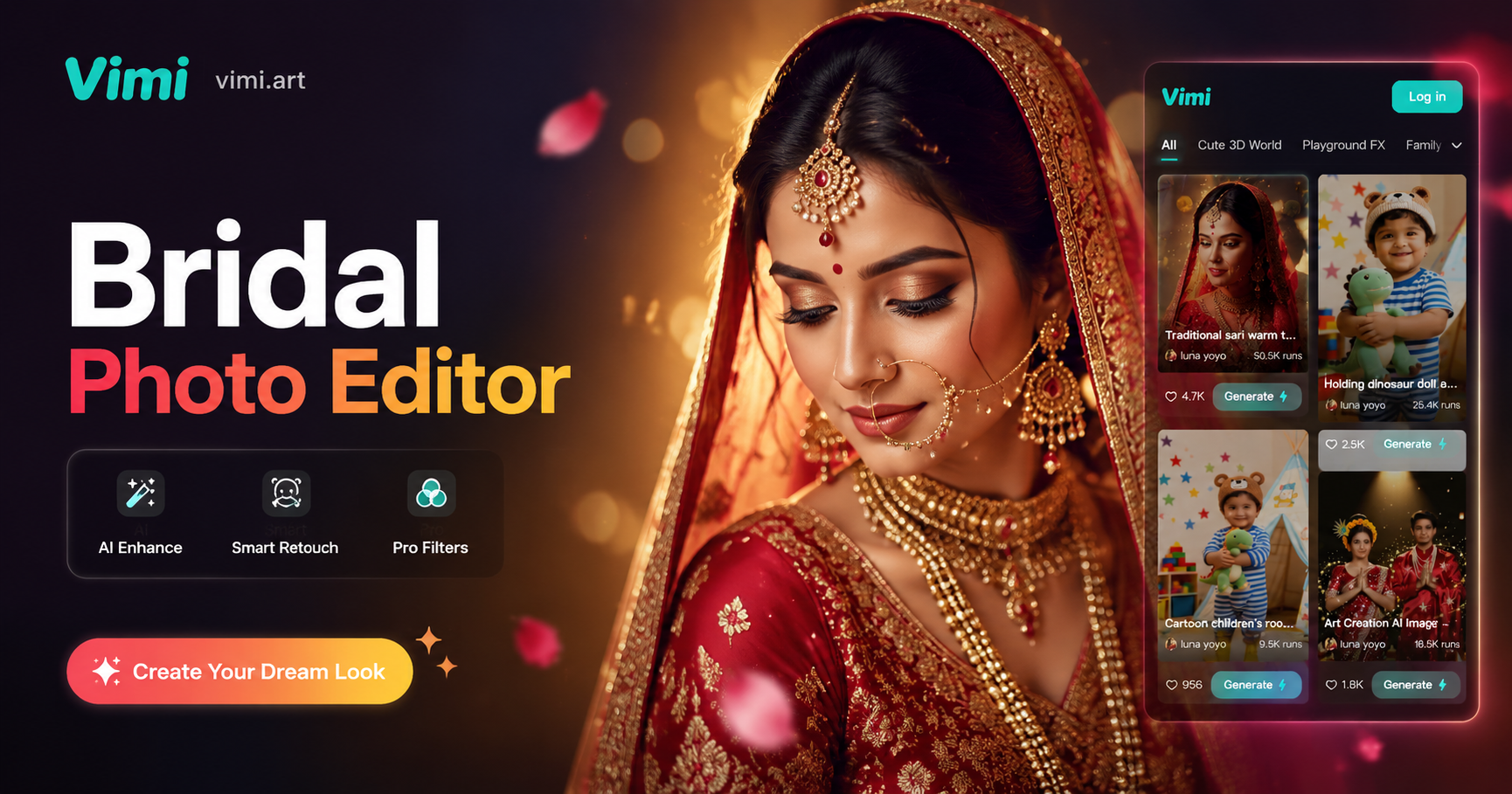 Vimi Editor de Fotos de Novias Indias: Crea Retratos de Boda Impresionantes con IA