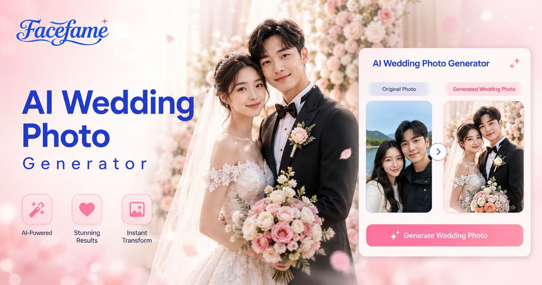 AI結婚写真ジェネレーター | Facefameで結婚写真を作成